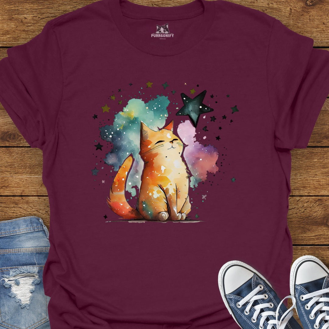 Starry Watercolor Cat T-Shirt
