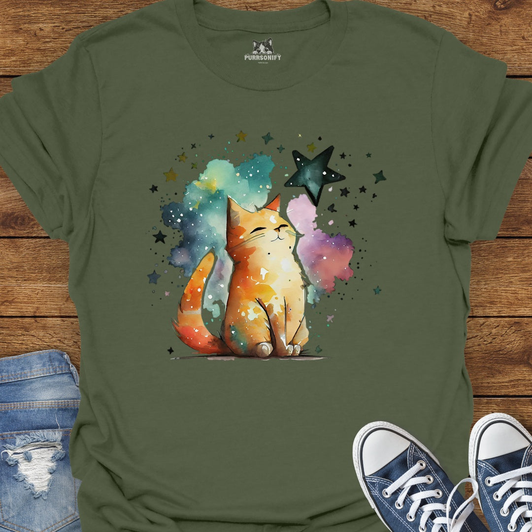 Starry Watercolor Cat T-Shirt