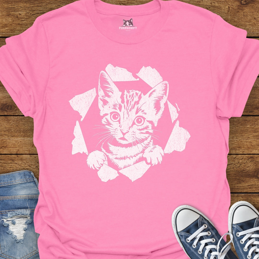 Cat Tearing Through T-Shirt