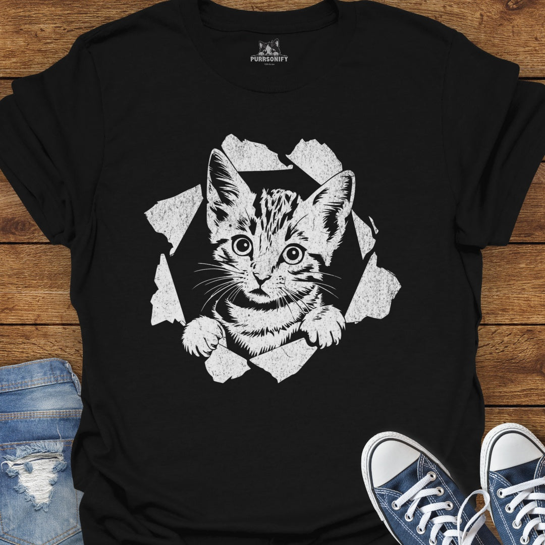 Cat Tearing Through T-Shirt