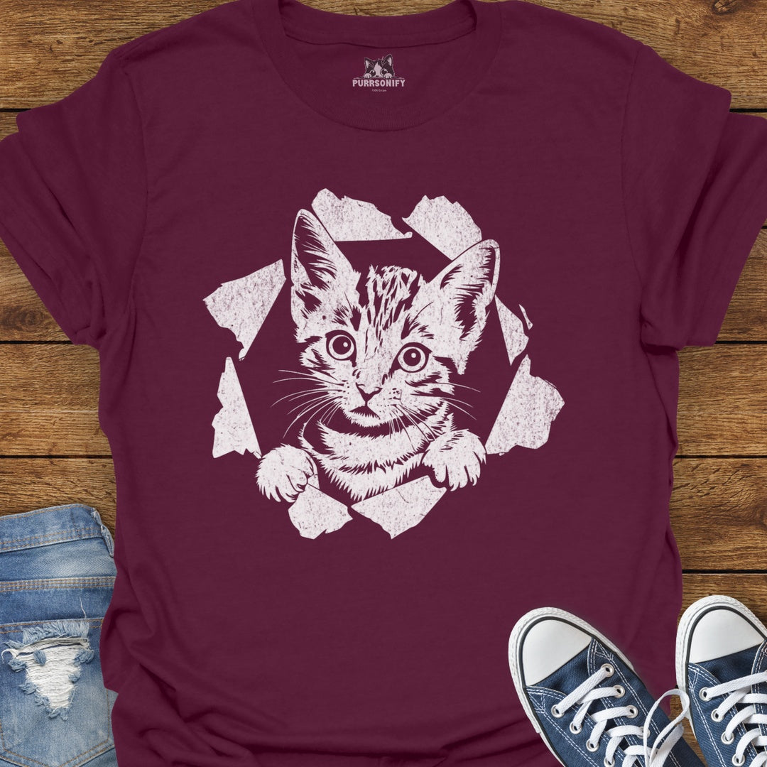 Cat Tearing Through T-Shirt