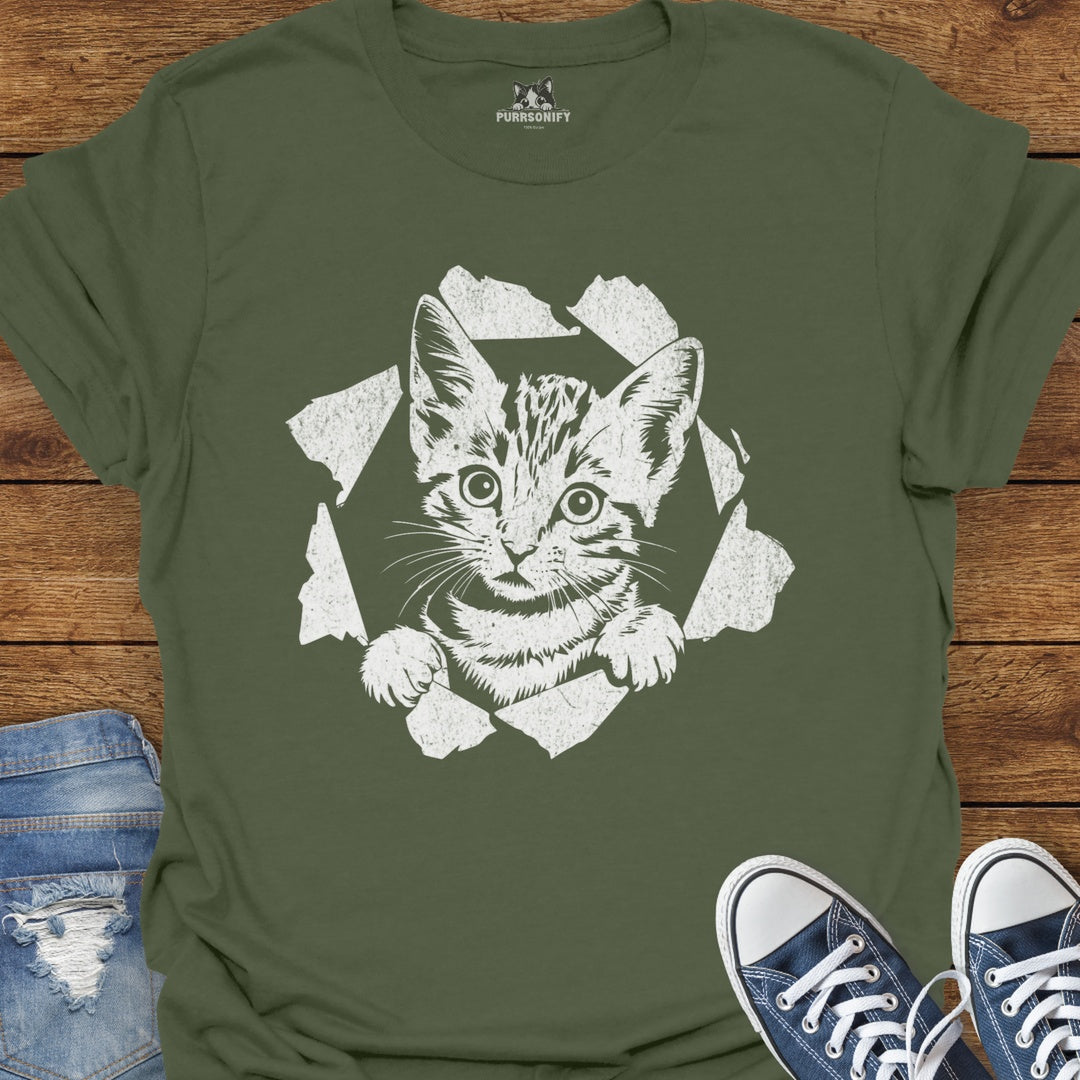 Cat Tearing Through T-Shirt