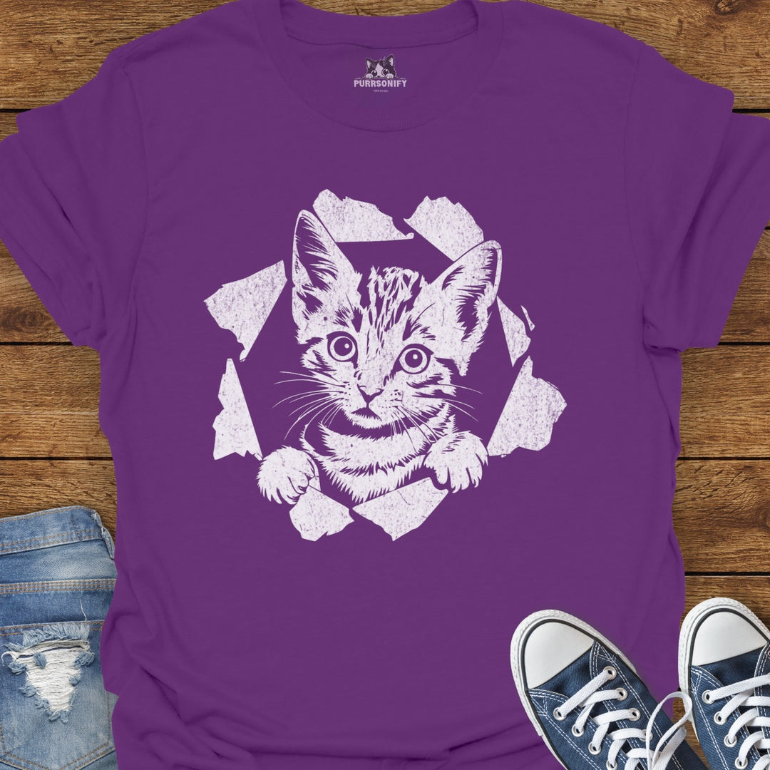 Cat Tearing Through T-Shirt