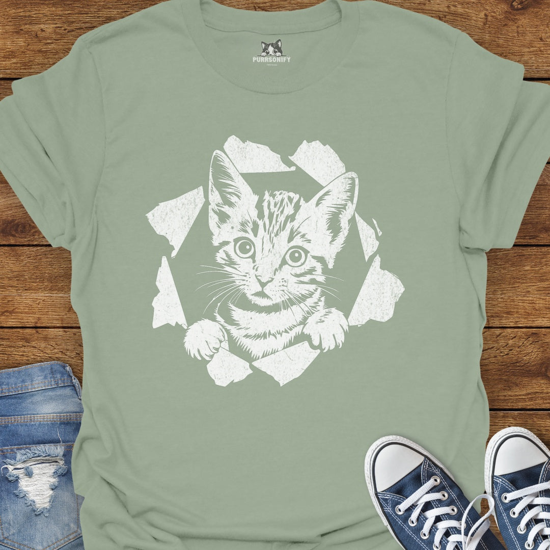 Cat Tearing Through T-Shirt
