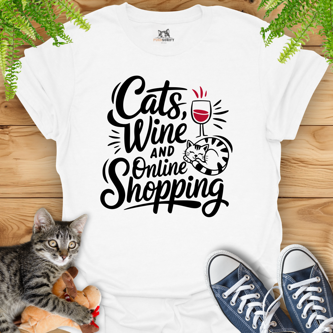 Cats, Wine and Online Shopping T-Shirt