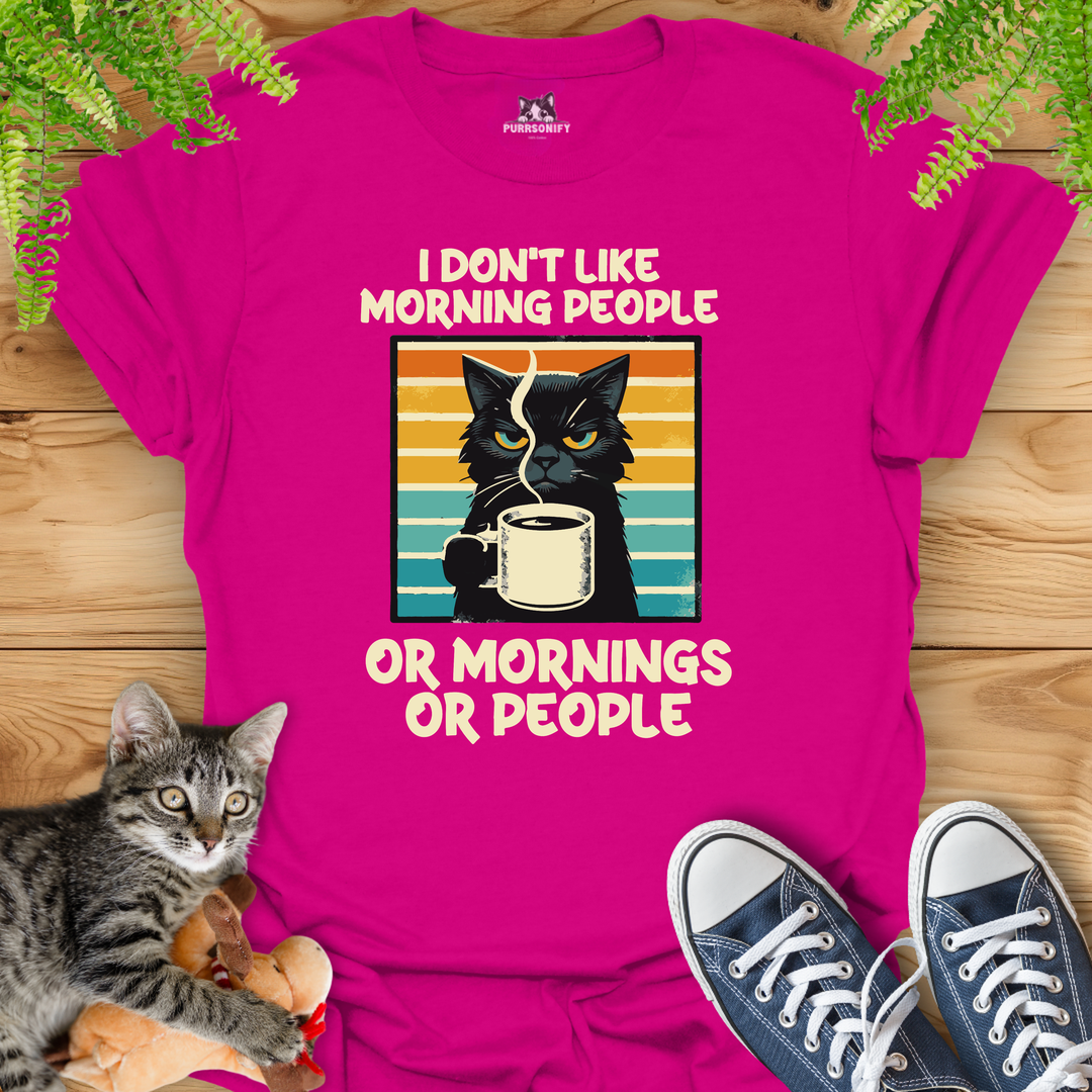 I Don't Like Morning People - Grumpy Coffee Cat T-Shirt