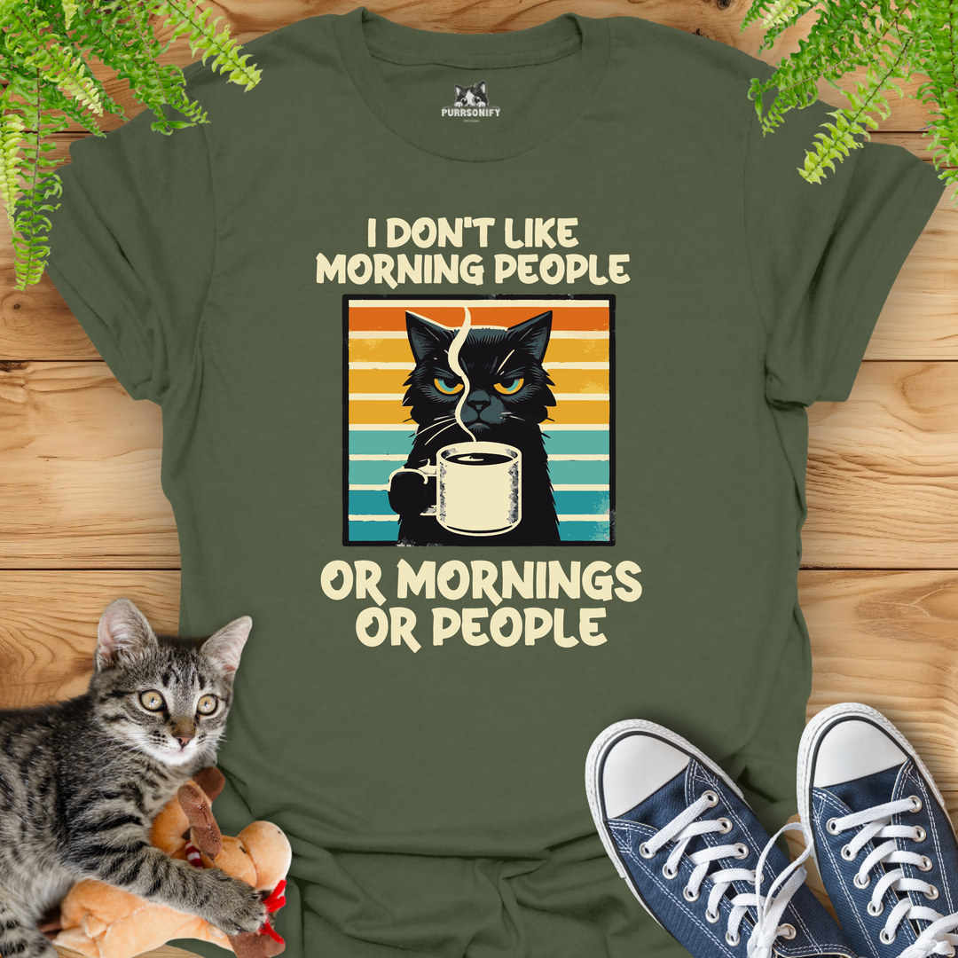 I Don't Like Morning People - Grumpy Coffee Cat T-Shirt