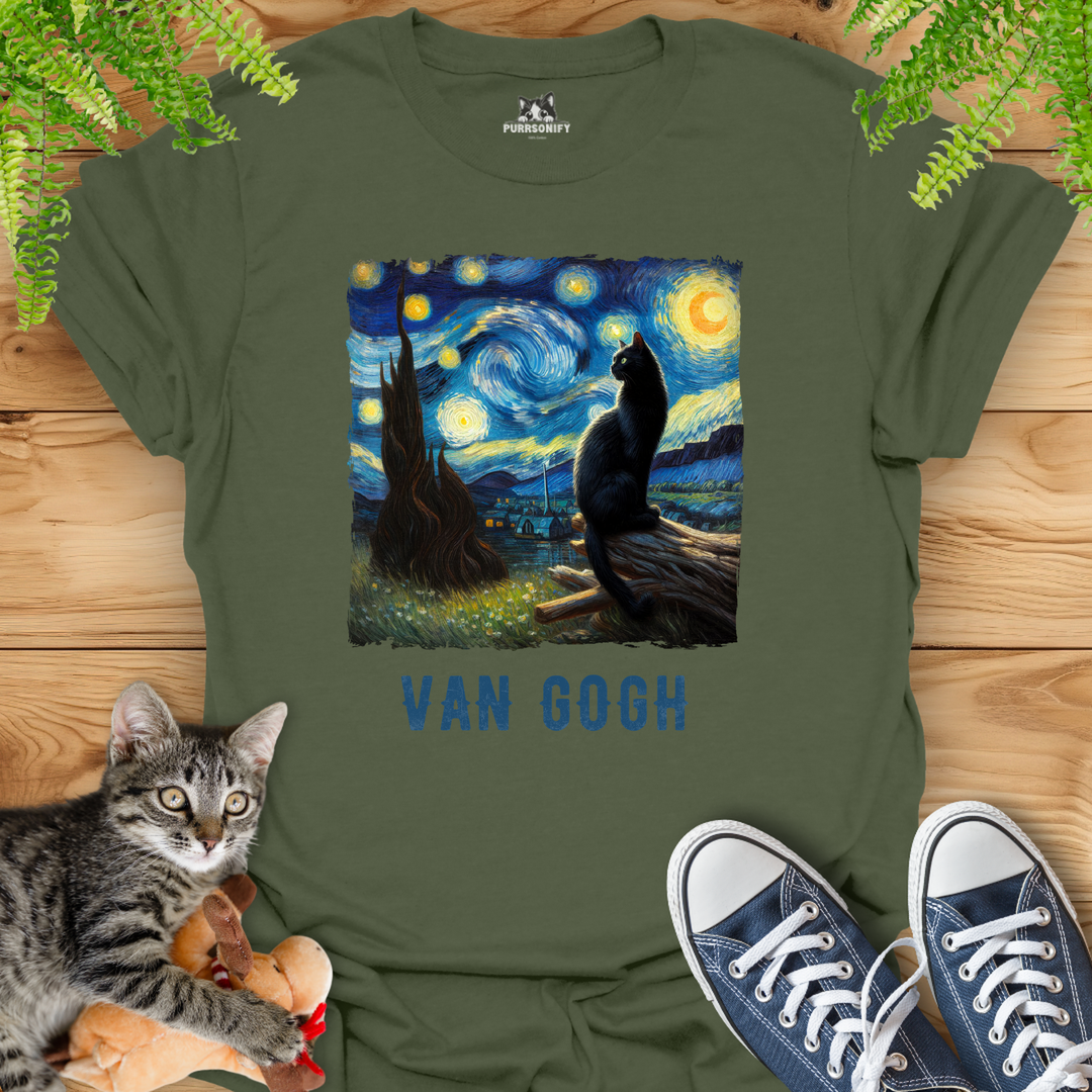 Starry Night Cat by van Gogh T-Shirt