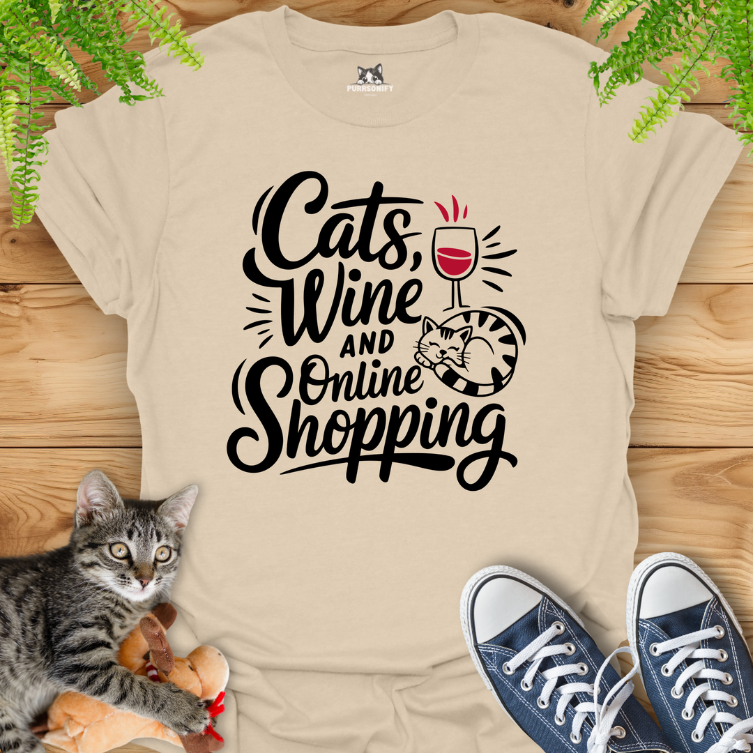 Cats, Wine and Online Shopping T-Shirt