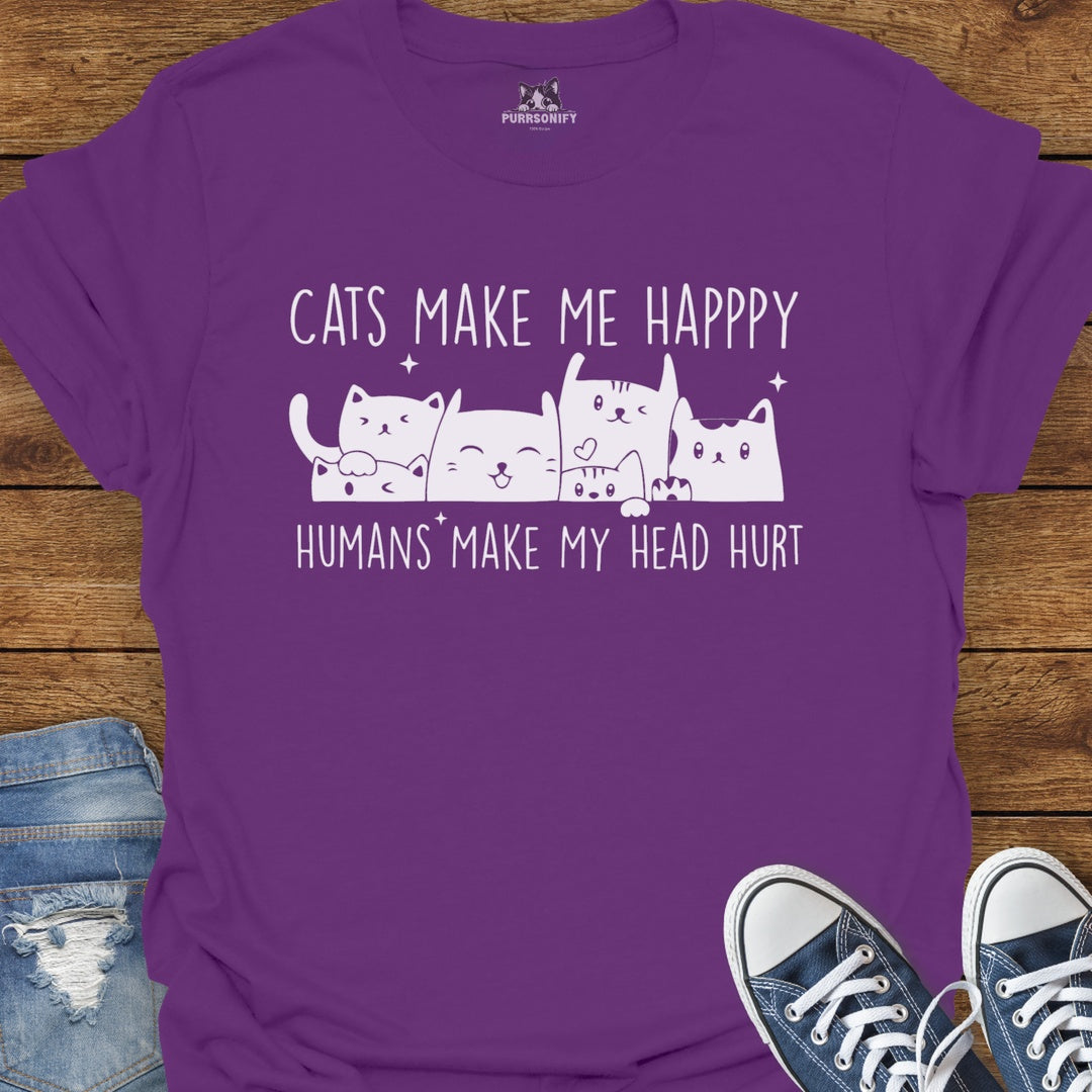 Cats Make Me Happy Humans Make My Head Hurt T-Shirt