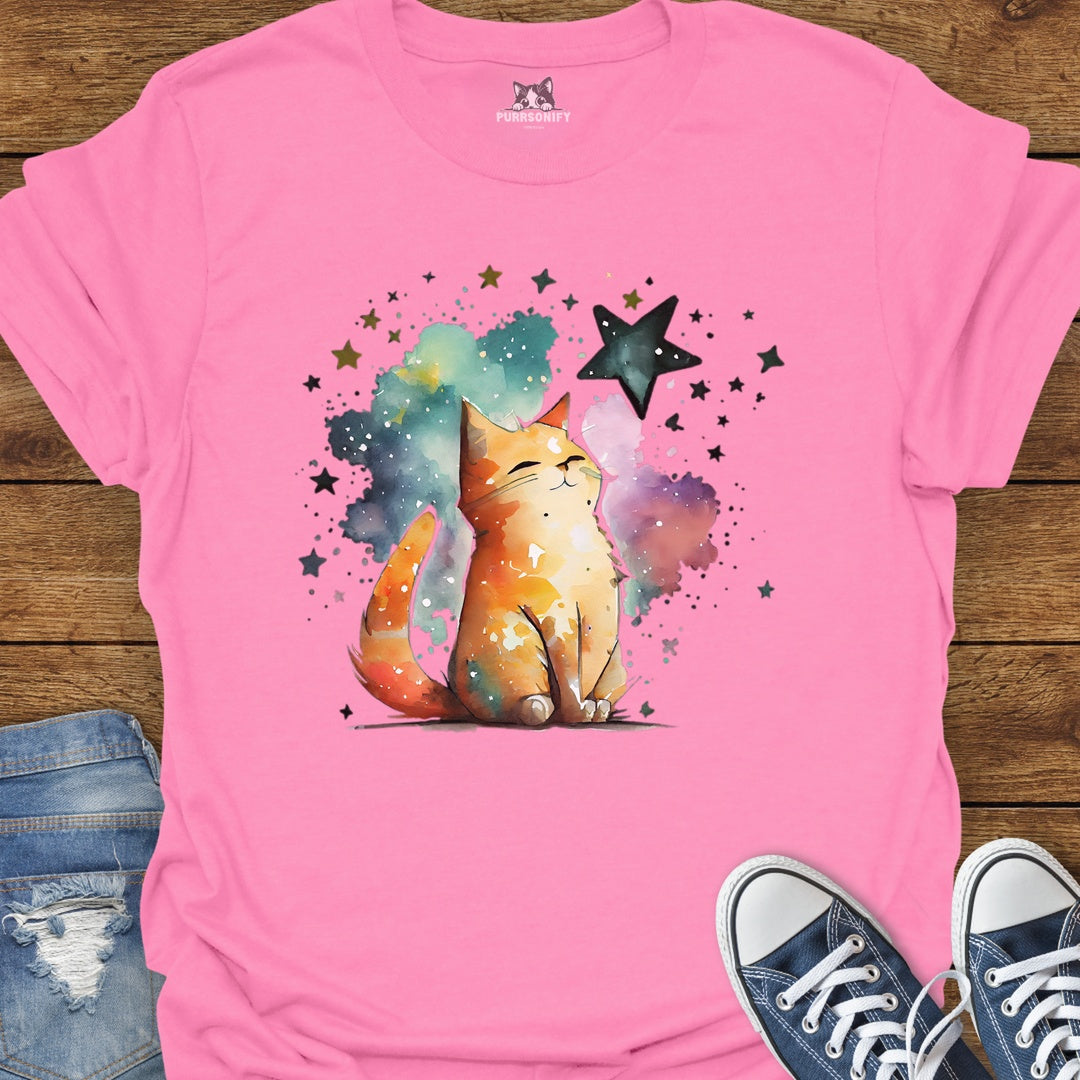 Starry Watercolor Cat T-Shirt
