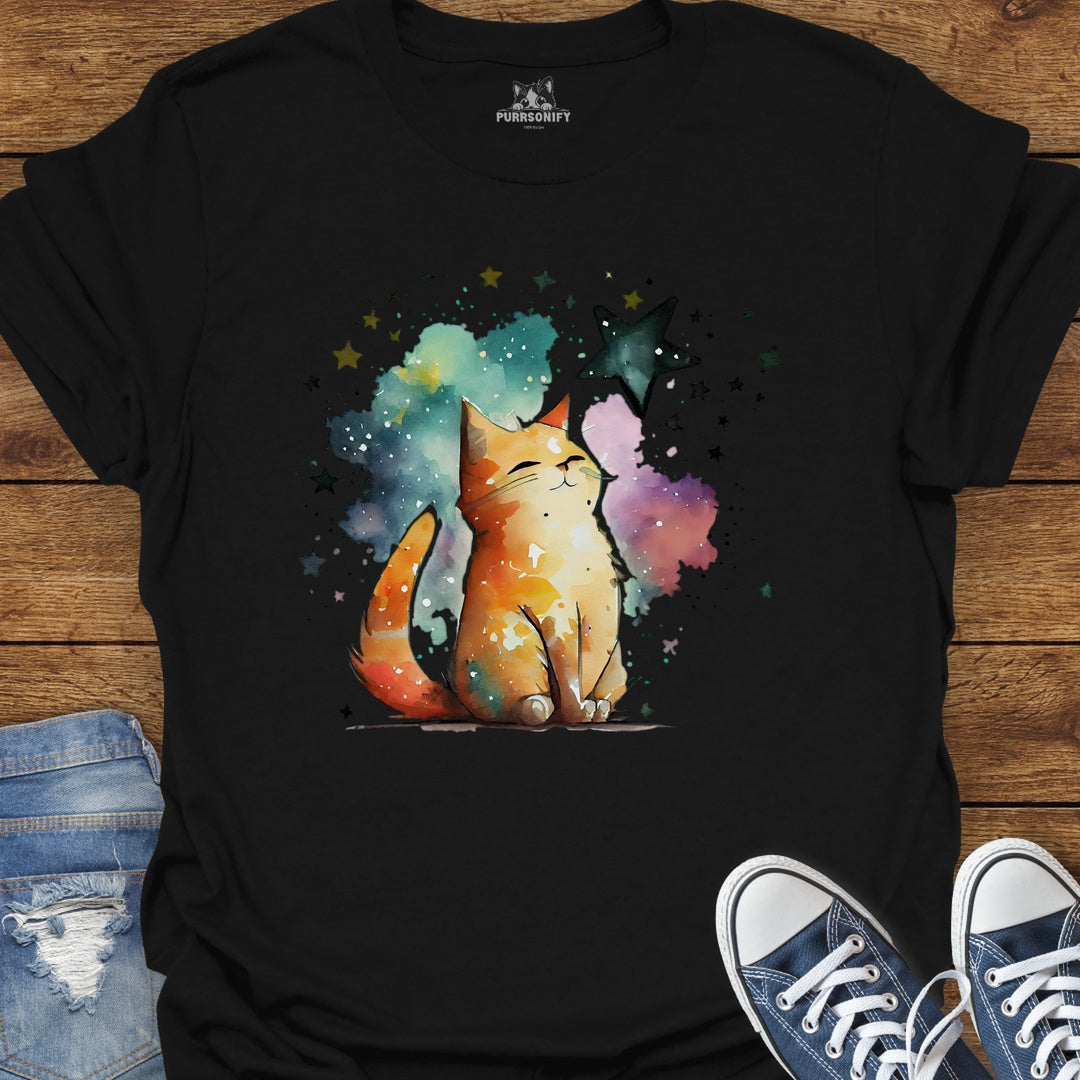 Starry Watercolor Cat T-Shirt