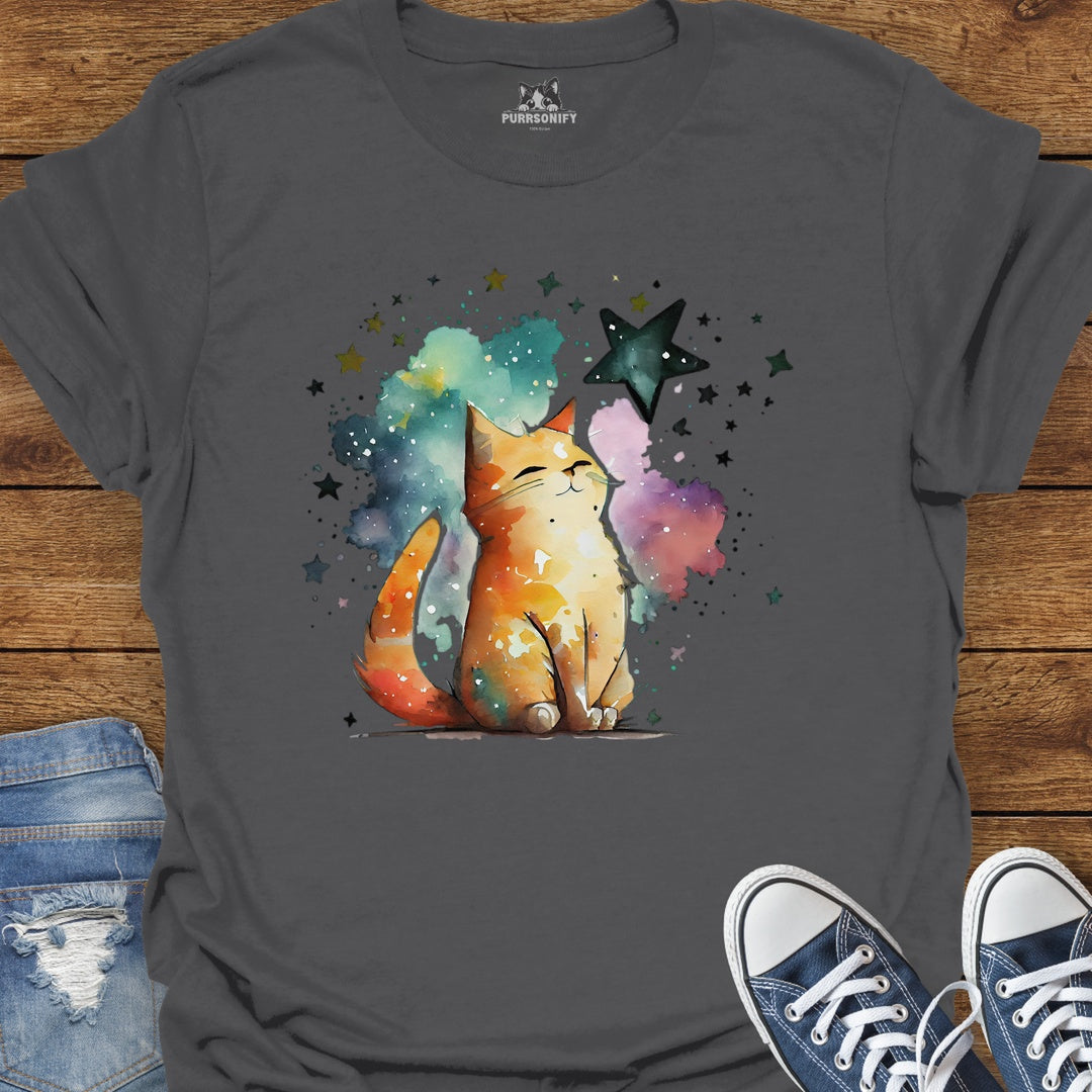 Starry Watercolor Cat T-Shirt