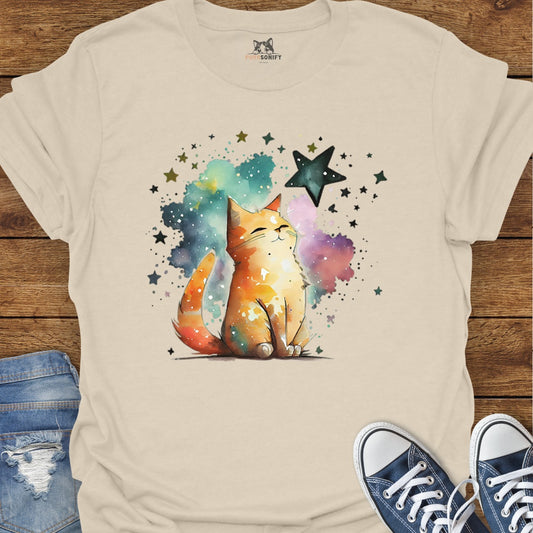 Starry Watercolor Cat T-Shirt