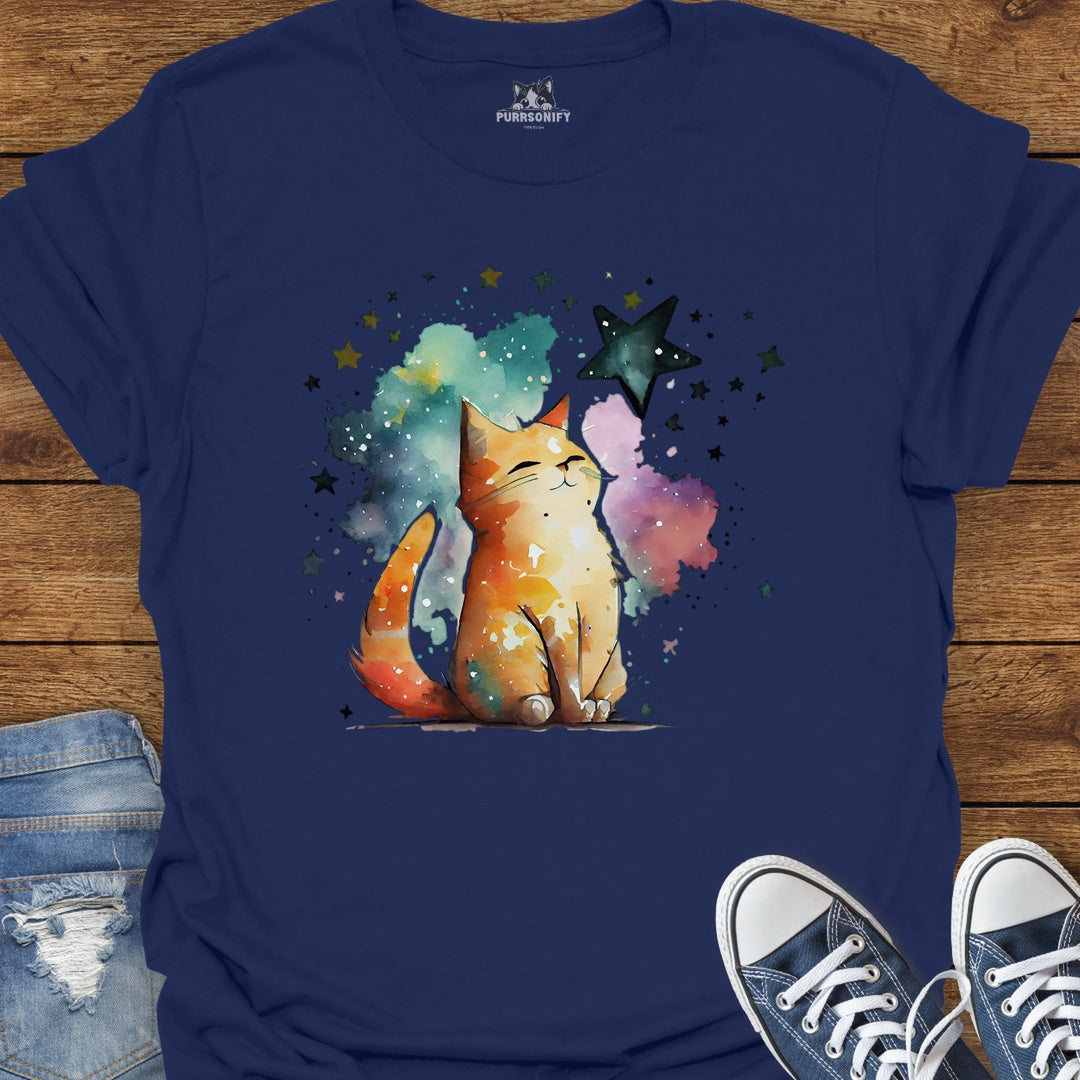 Starry Watercolor Cat T-Shirt
