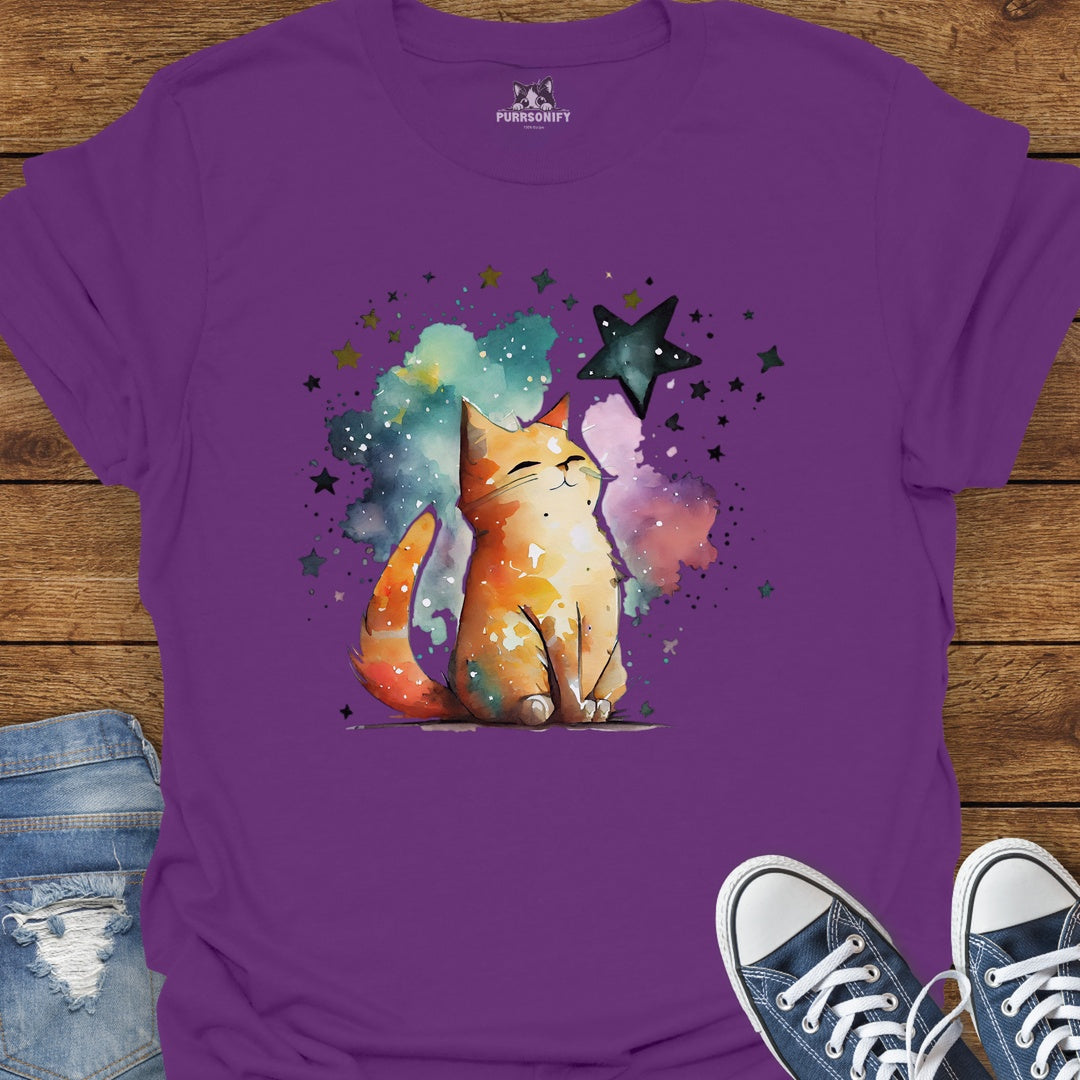 Starry Watercolor Cat T-Shirt