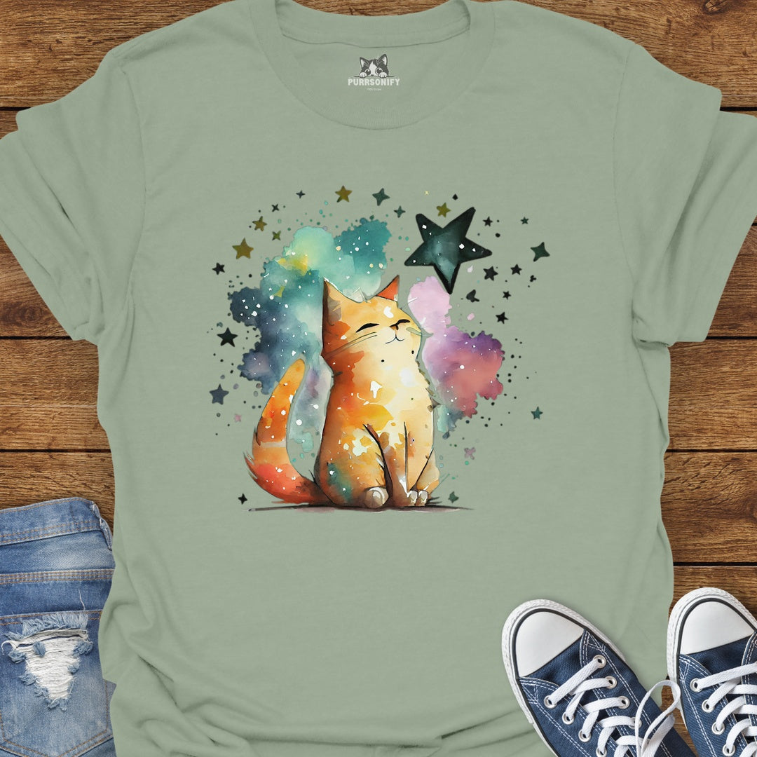 Starry Watercolor Cat T-Shirt