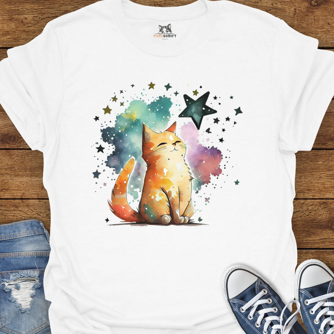 Starry Watercolor Cat T-Shirt