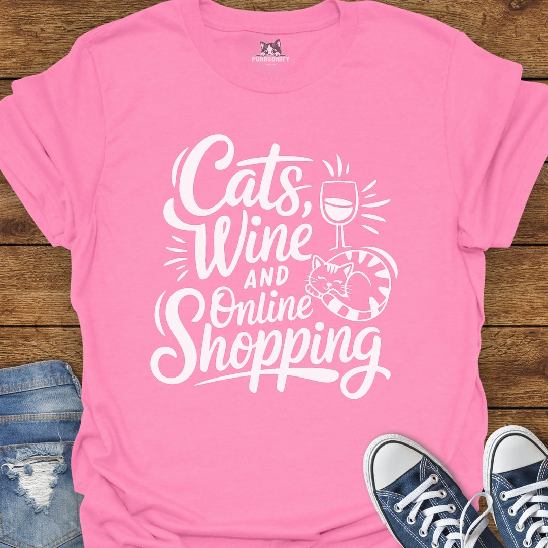 Cats, Wine and Online Shopping T-Shirt