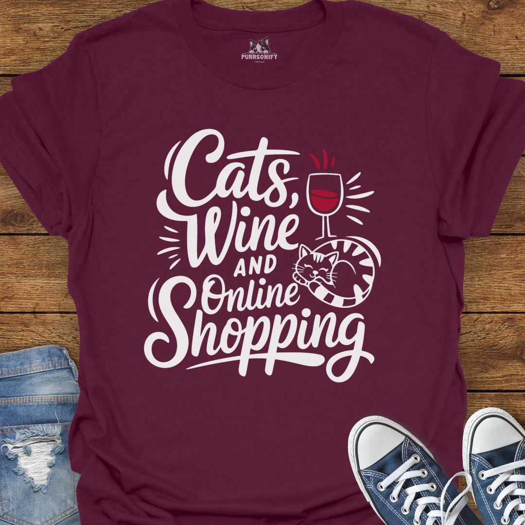 Cats, Wine and Online Shopping T-Shirt