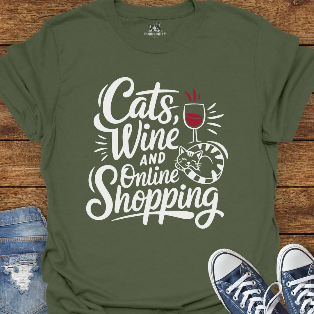 Cats, Wine and Online Shopping T-Shirt