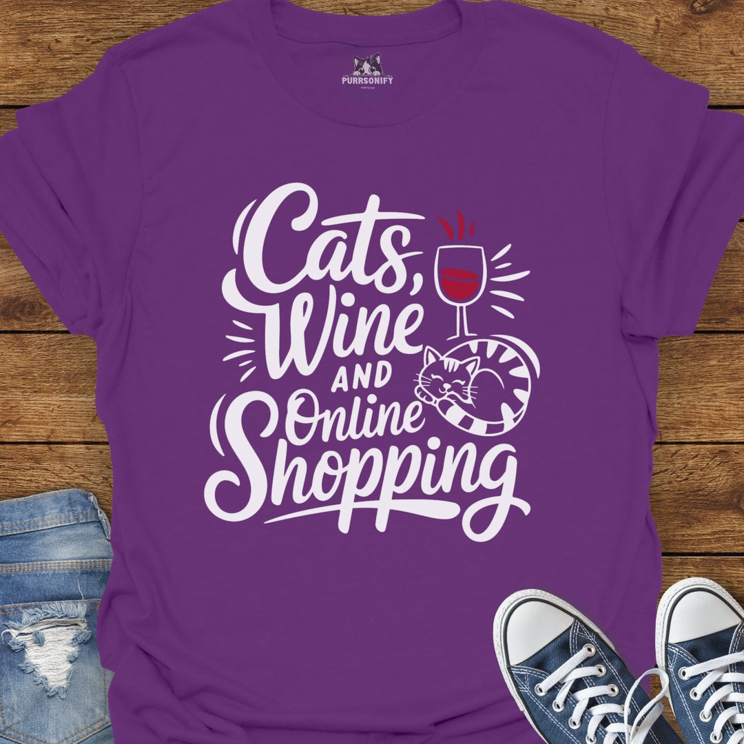 Cats, Wine and Online Shopping T-Shirt