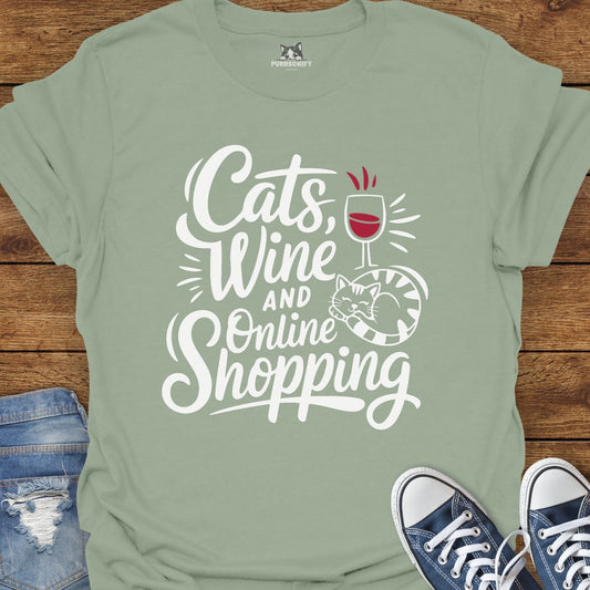 Cats, Wine and Online Shopping T-Shirt
