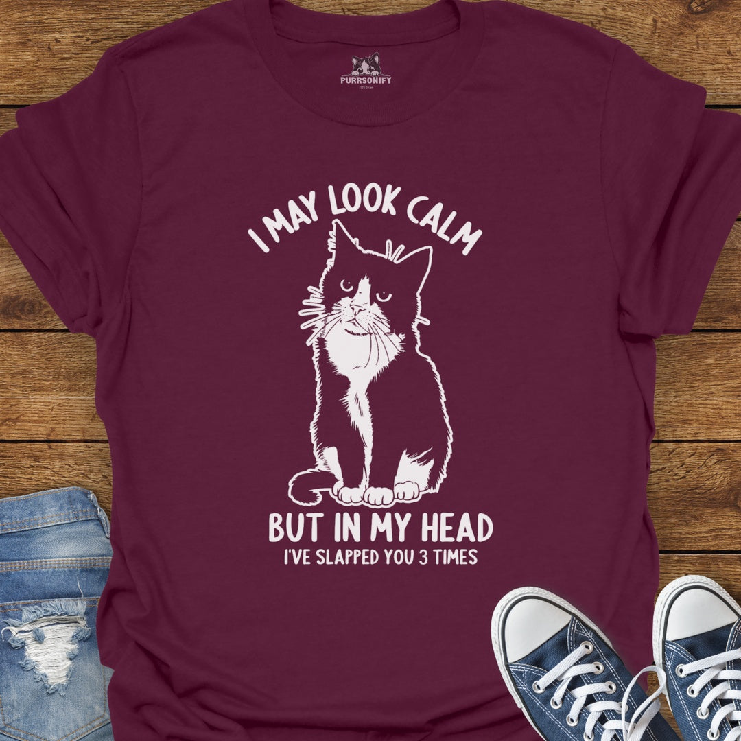 I May Look Calm, But In My Head I've Slapped You 3 Times Cat T-Shirt