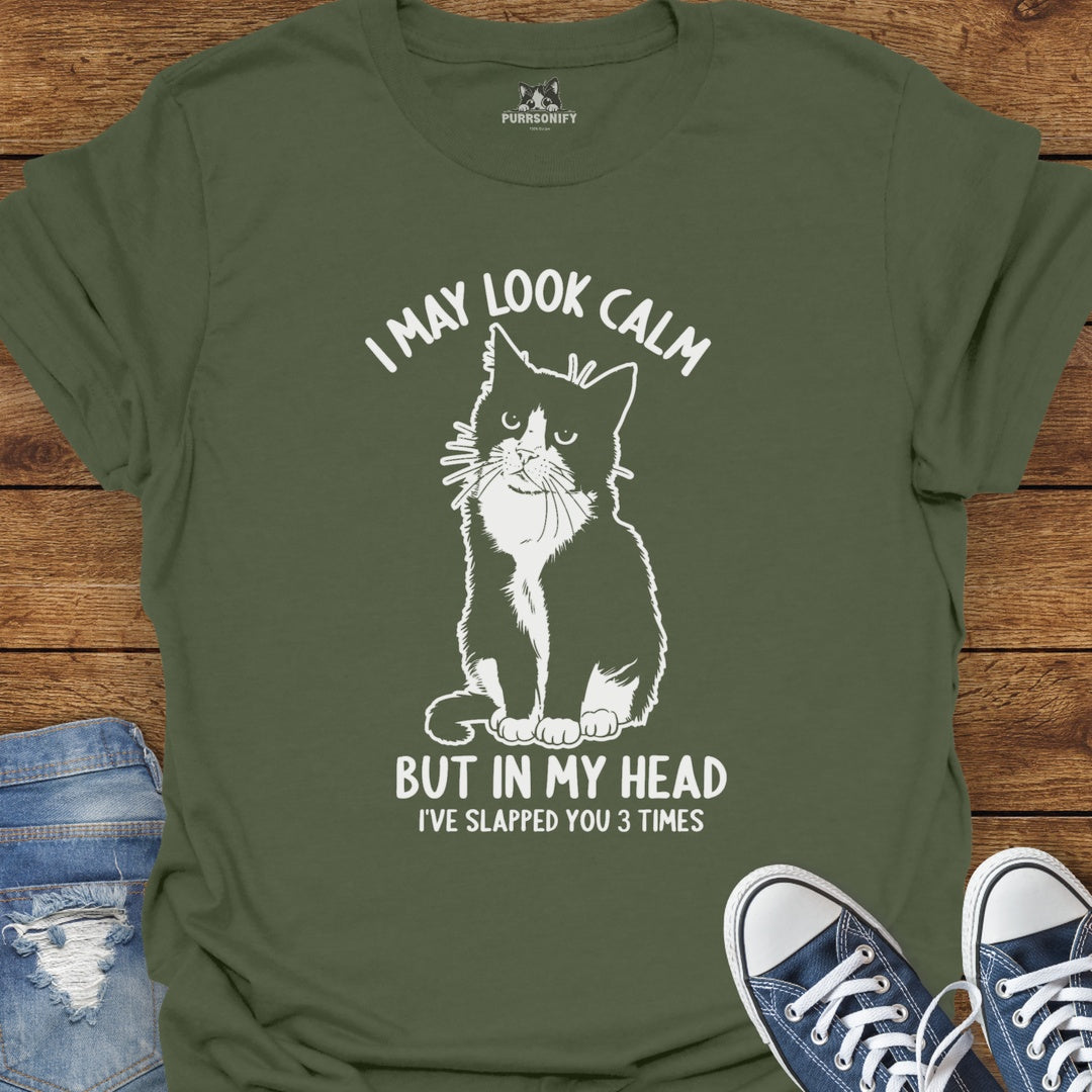I May Look Calm, But In My Head I've Slapped You 3 Times Cat T-Shirt