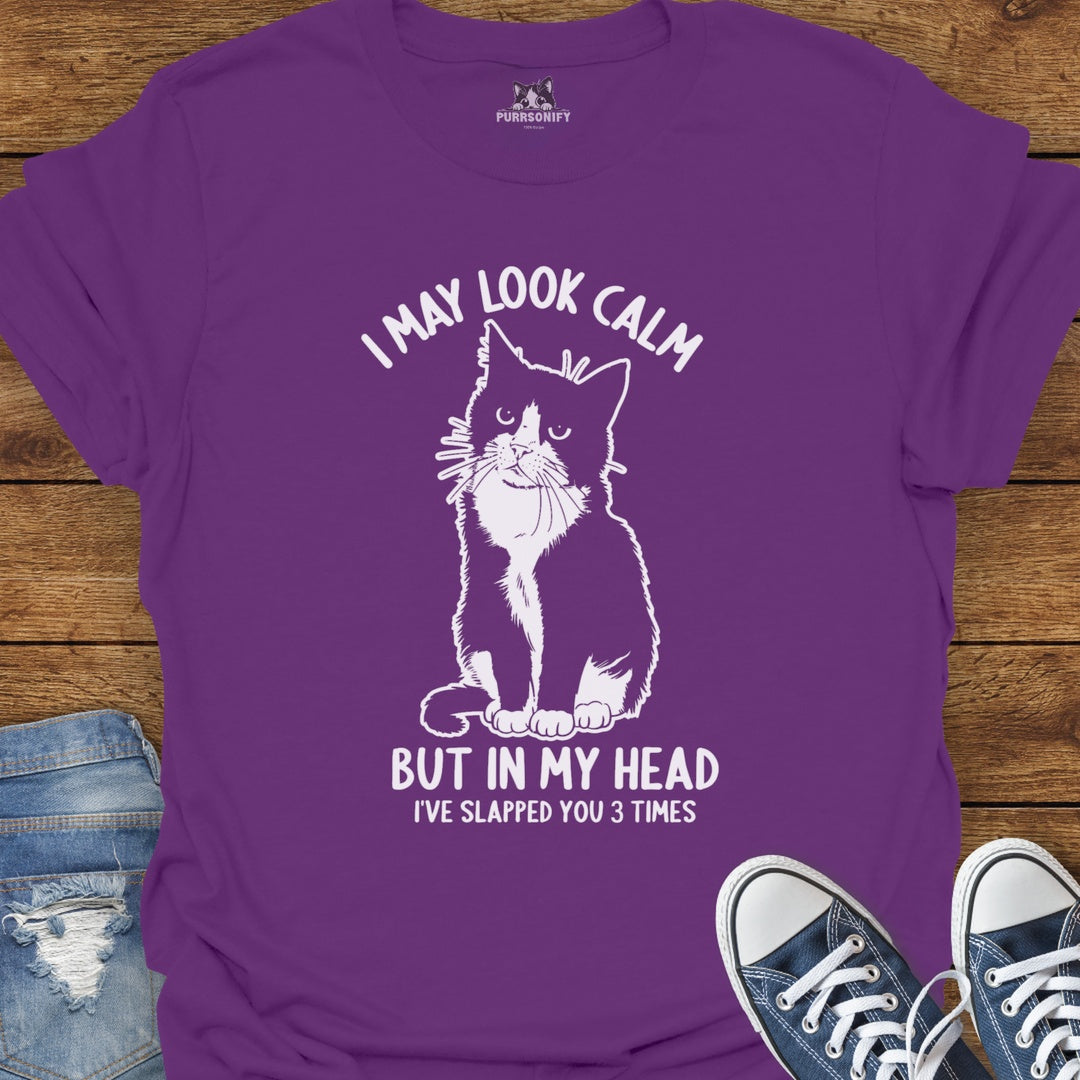 I May Look Calm, But In My Head I've Slapped You 3 Times Cat T-Shirt