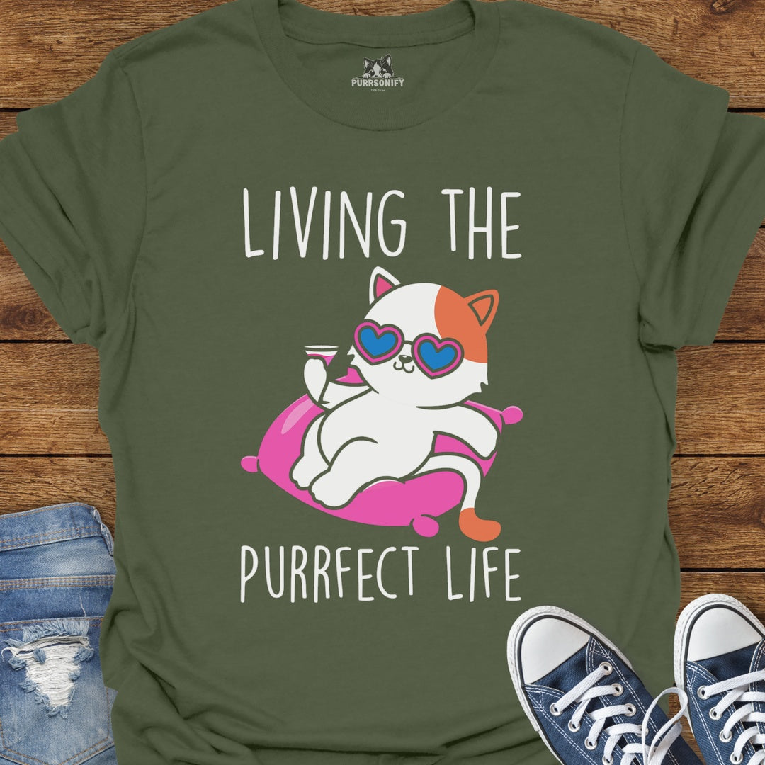 Living the Purrfect Life Cat T-Shirt