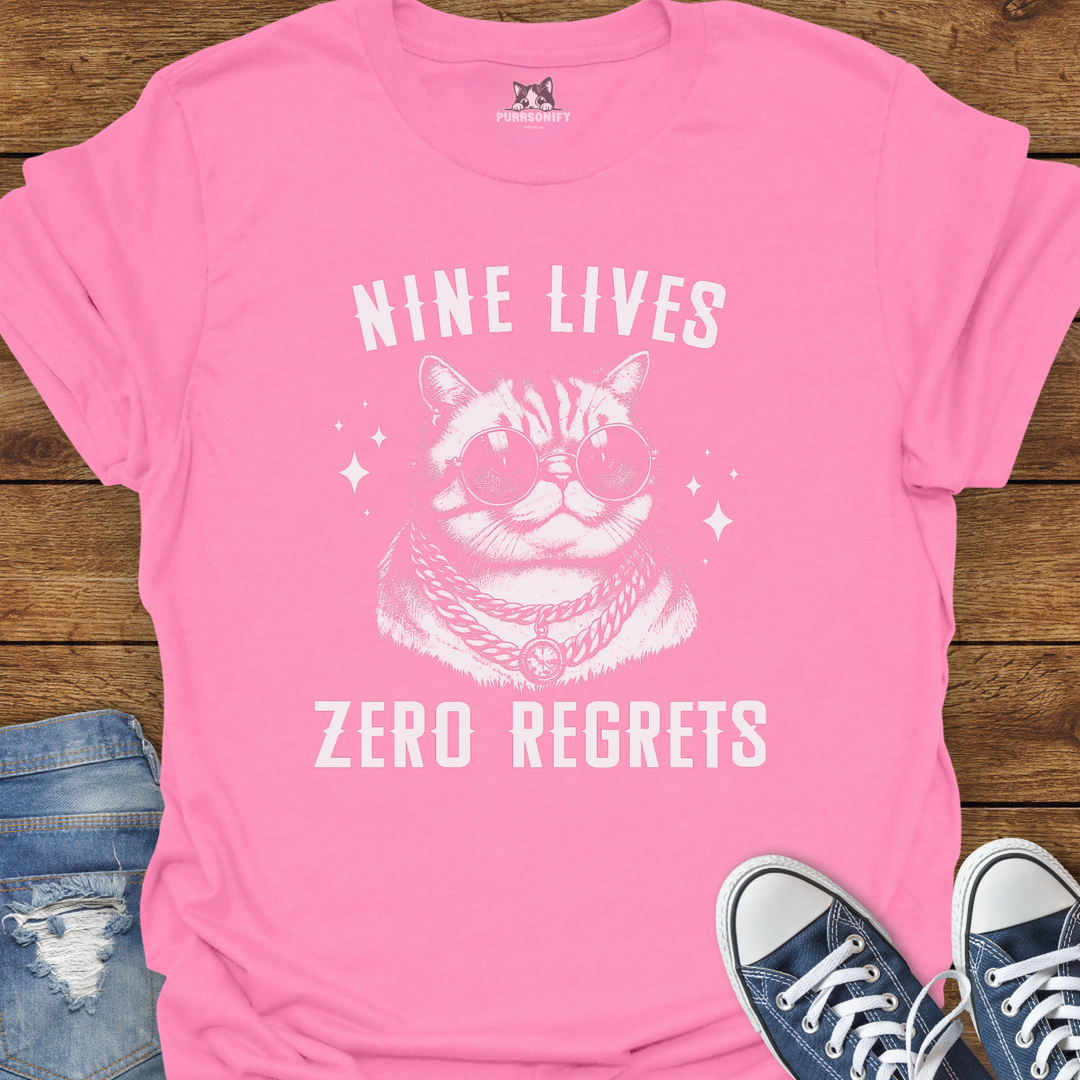 Nine Lives, Zero Regrets Cat T-Shirt