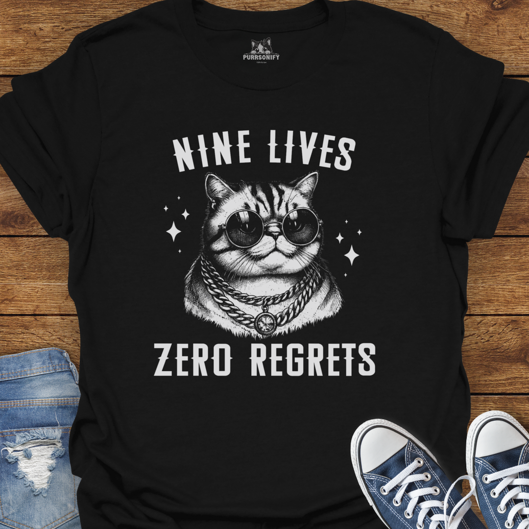 Nine Lives, Zero Regrets Cat T-Shirt