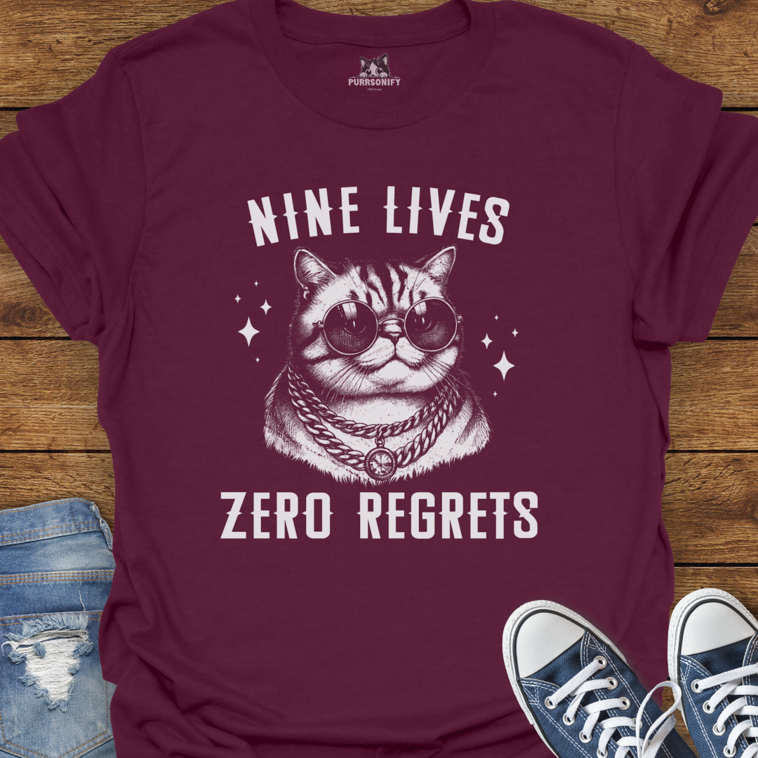 Nine Lives, Zero Regrets Cat T-Shirt