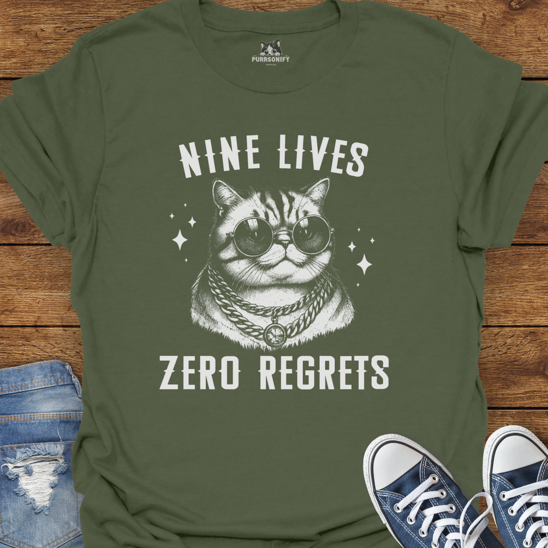Nine Lives, Zero Regrets Cat T-Shirt