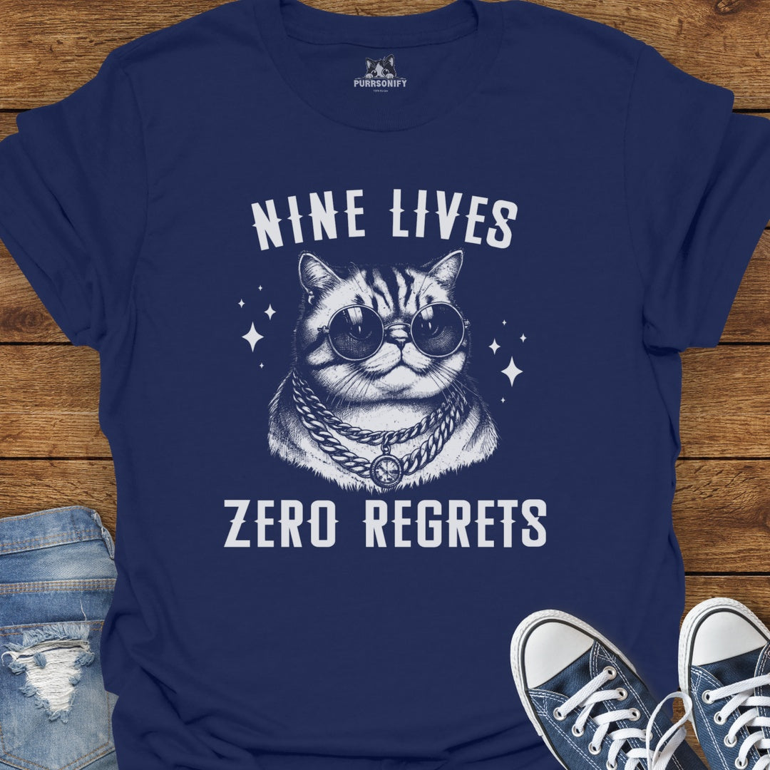 Nine Lives, Zero Regrets Cat T-Shirt