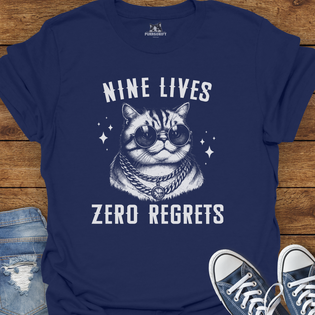 Nine Lives, Zero Regrets Cat T-Shirt