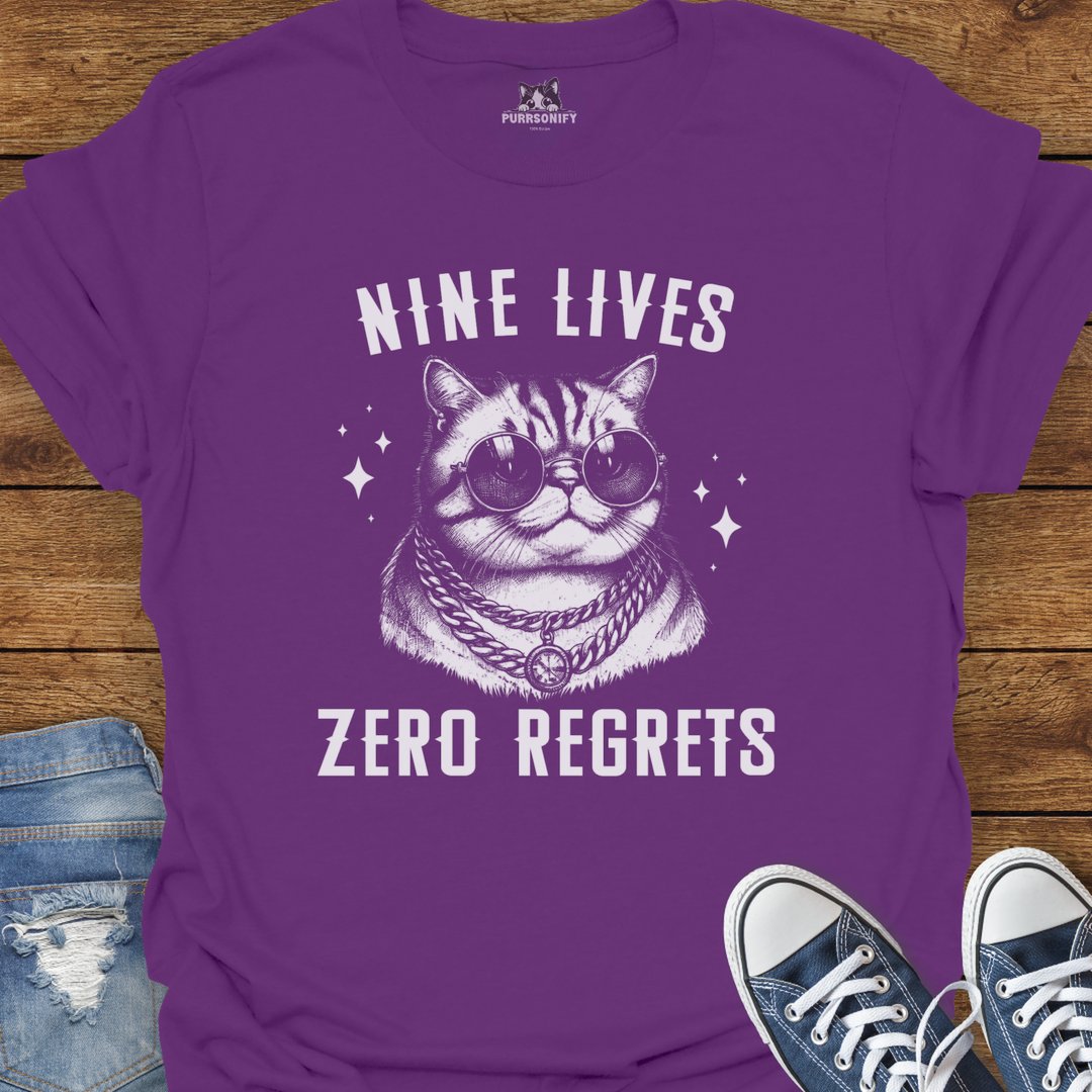 Nine Lives, Zero Regrets Cat T-Shirt