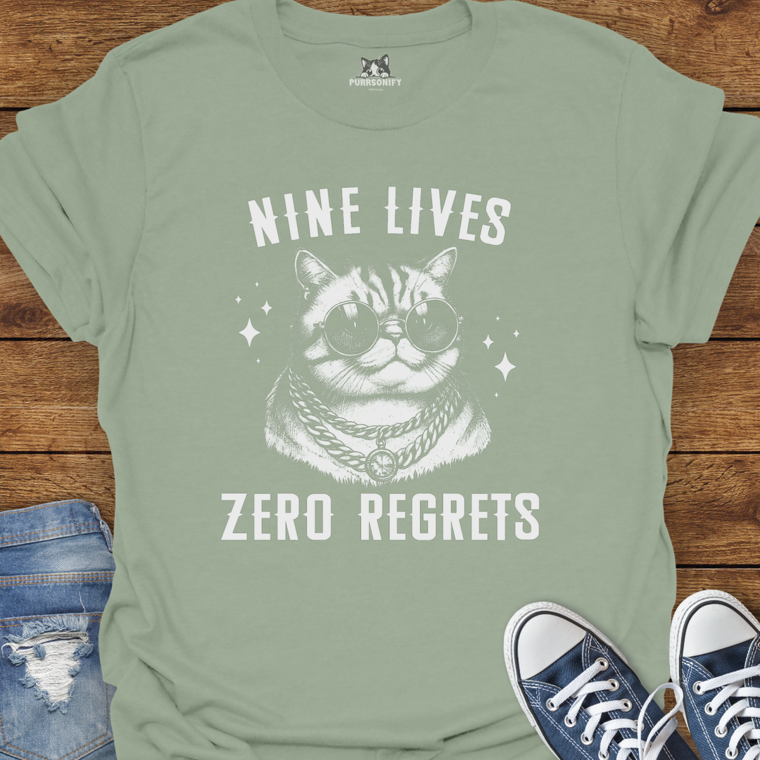 Nine Lives, Zero Regrets Cat T-Shirt