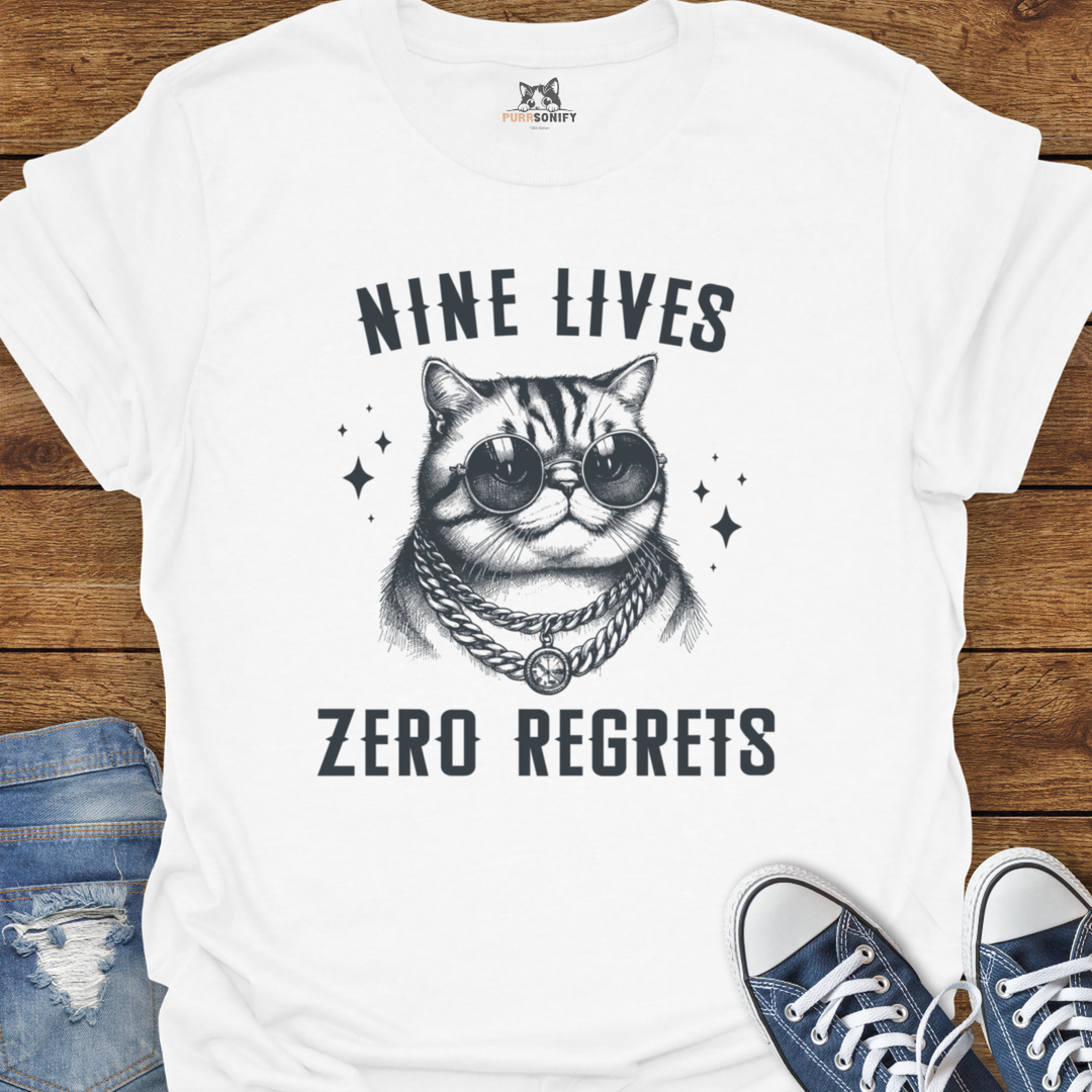 Nine Lives, Zero Regrets Cat T-Shirt