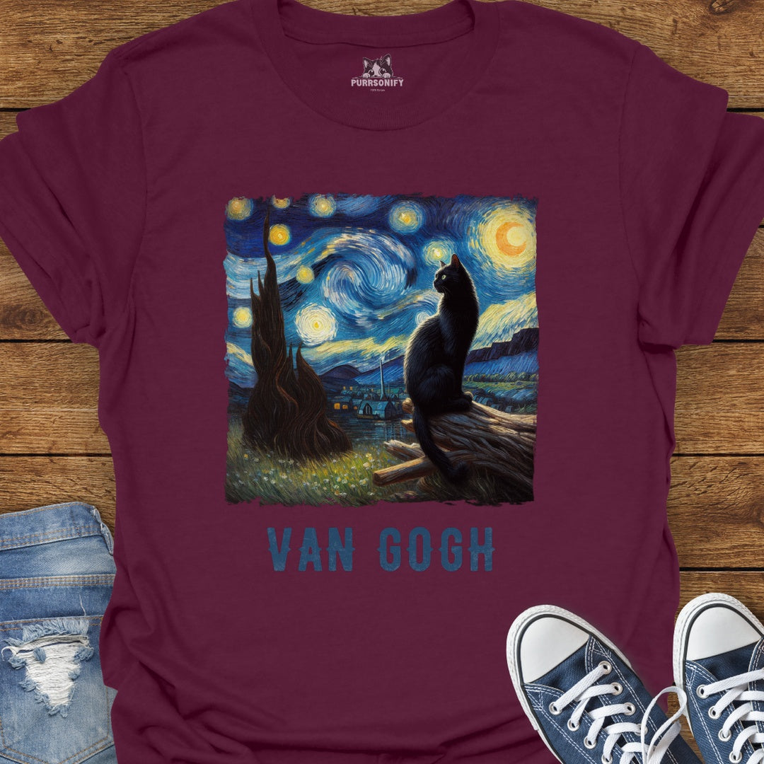 Starry Night Cat by van Gogh T-Shirt