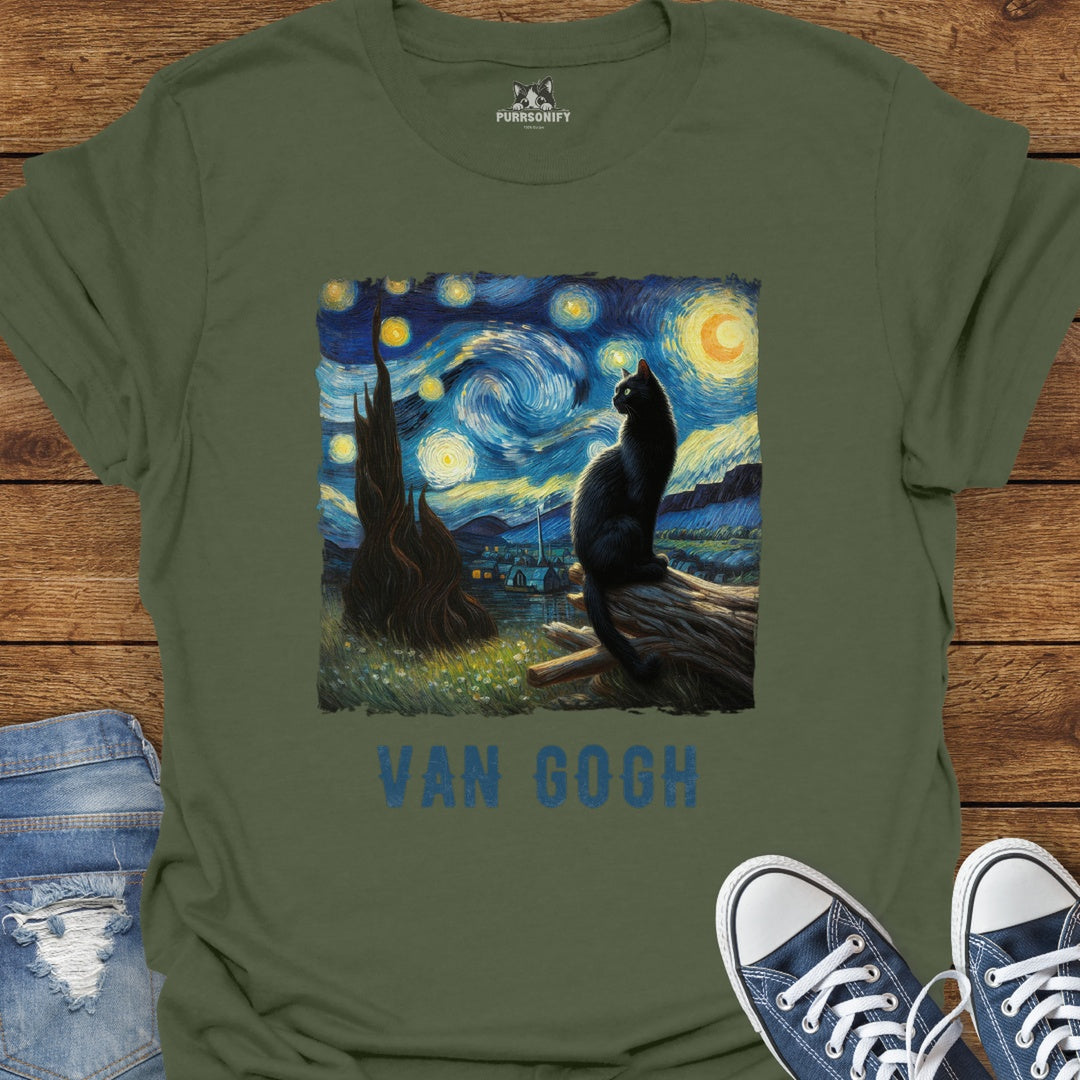 Starry Night Cat by van Gogh T-Shirt