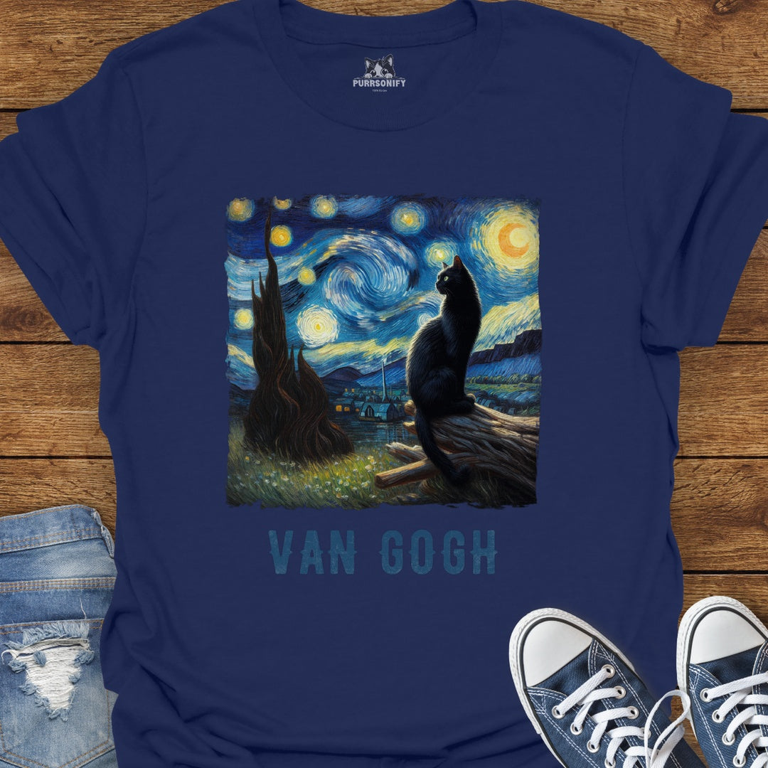 Starry Night Cat by van Gogh T-Shirt