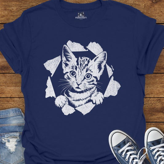 Cat Tearing Through T-Shirt
