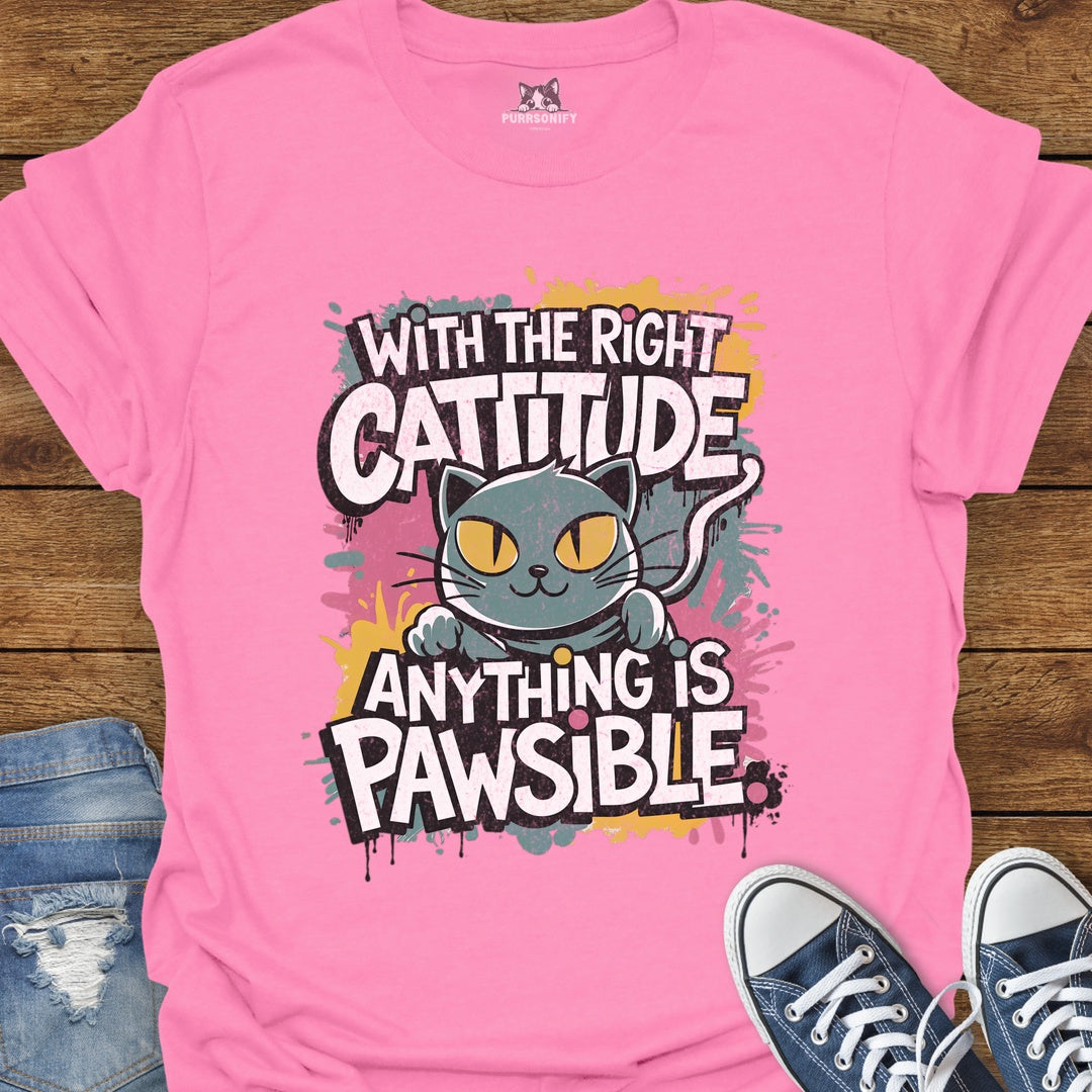 With the Right Cattitude Anything is Pawsible T-Shirt