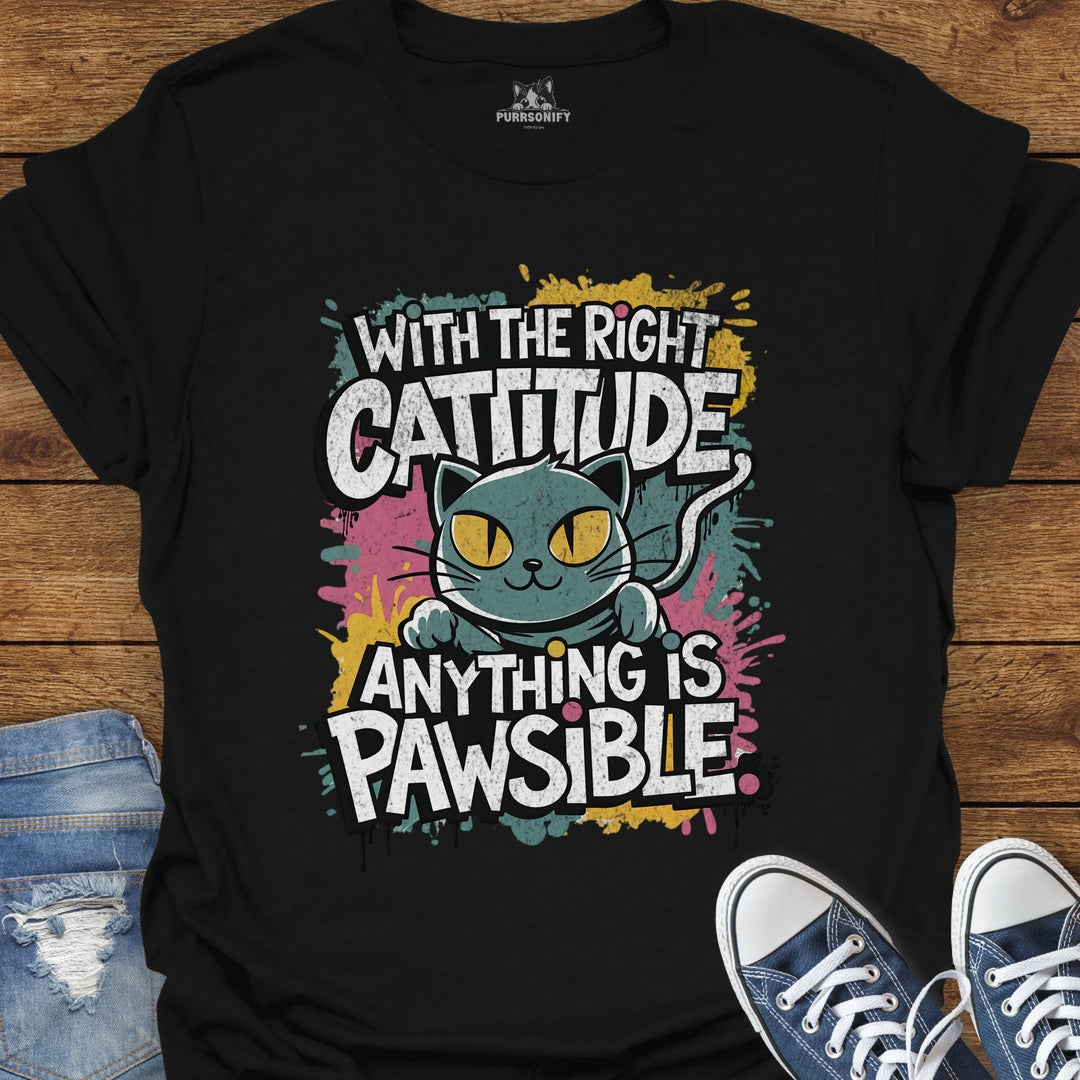 With the Right Cattitude Anything is Pawsible T-Shirt