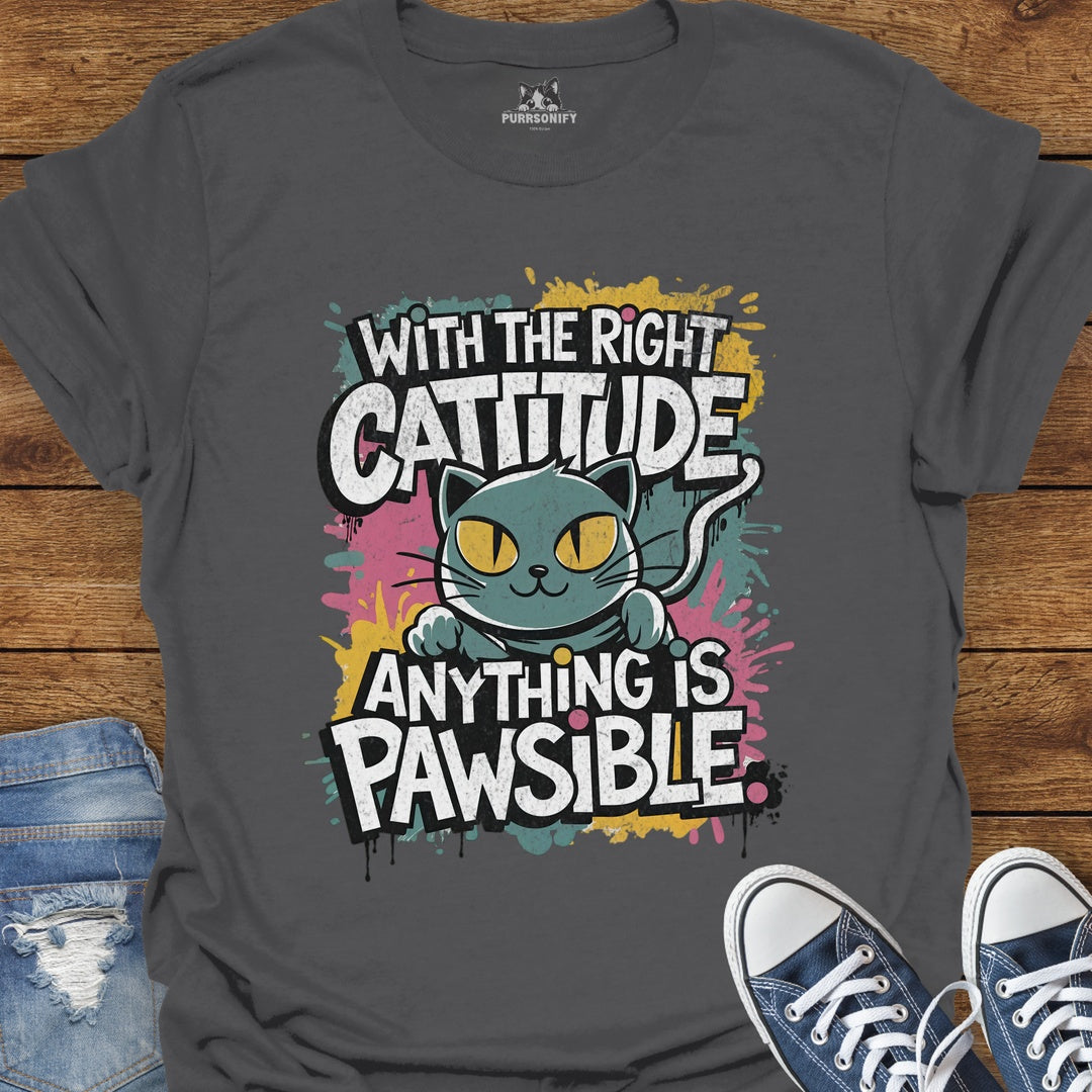 With the Right Cattitude Anything is Pawsible T-Shirt