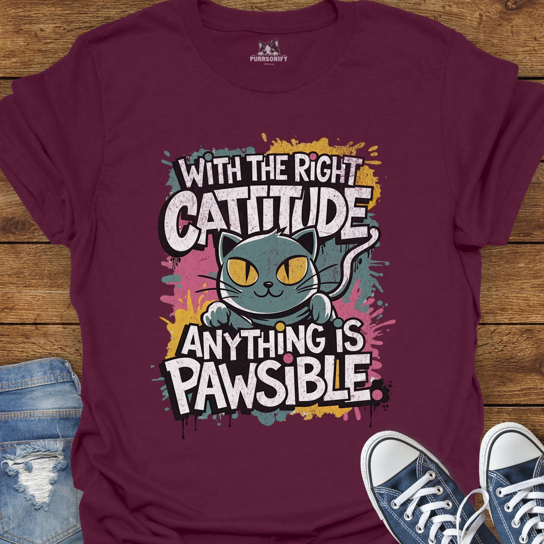 With the Right Cattitude Anything is Pawsible T-Shirt