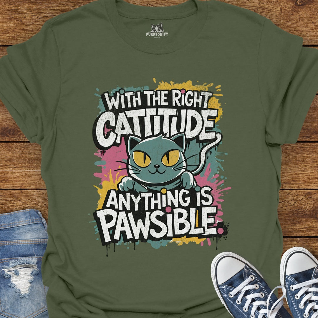 With the Right Cattitude Anything is Pawsible T-Shirt