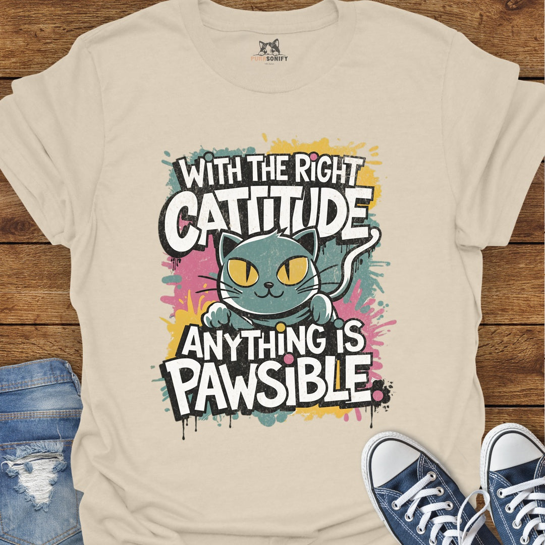 With the Right Cattitude Anything is Pawsible T-Shirt
